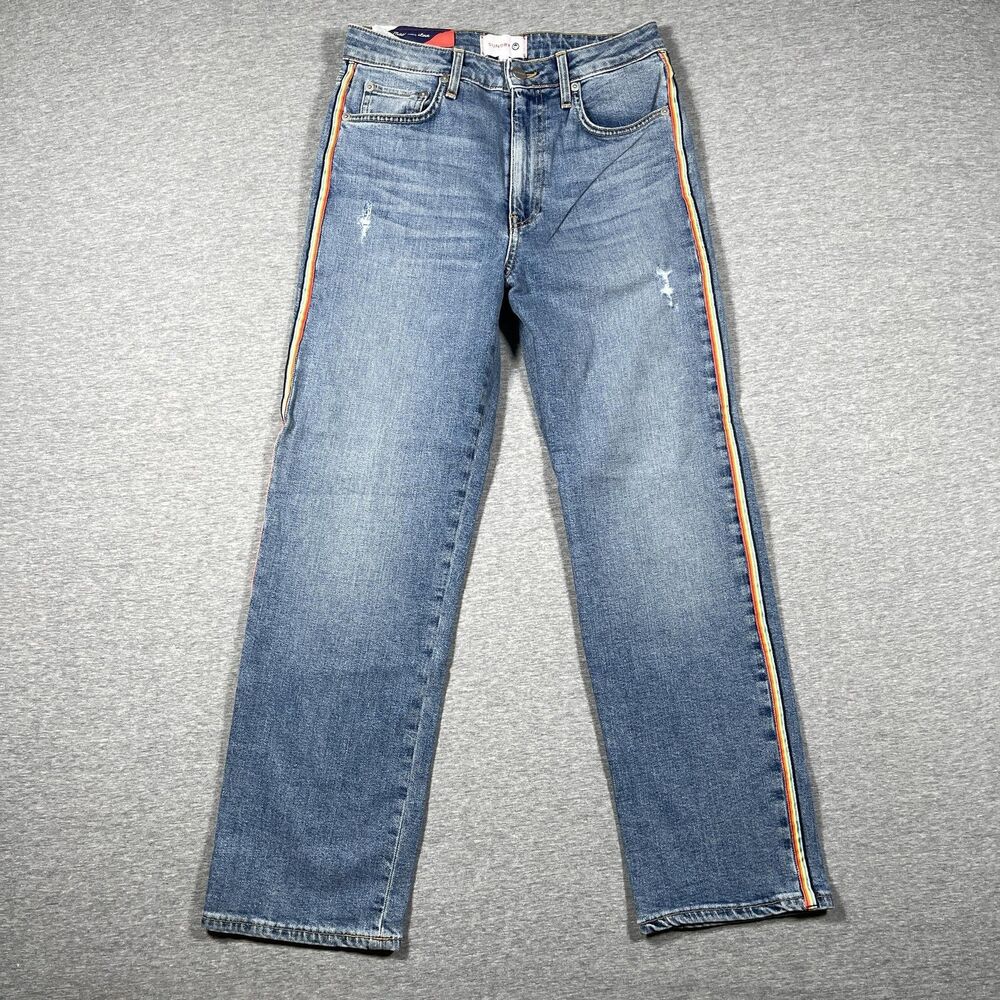 Sundry Jeans Womens 28 Blue Straight Mid Rise Distressed Stripe Star USA